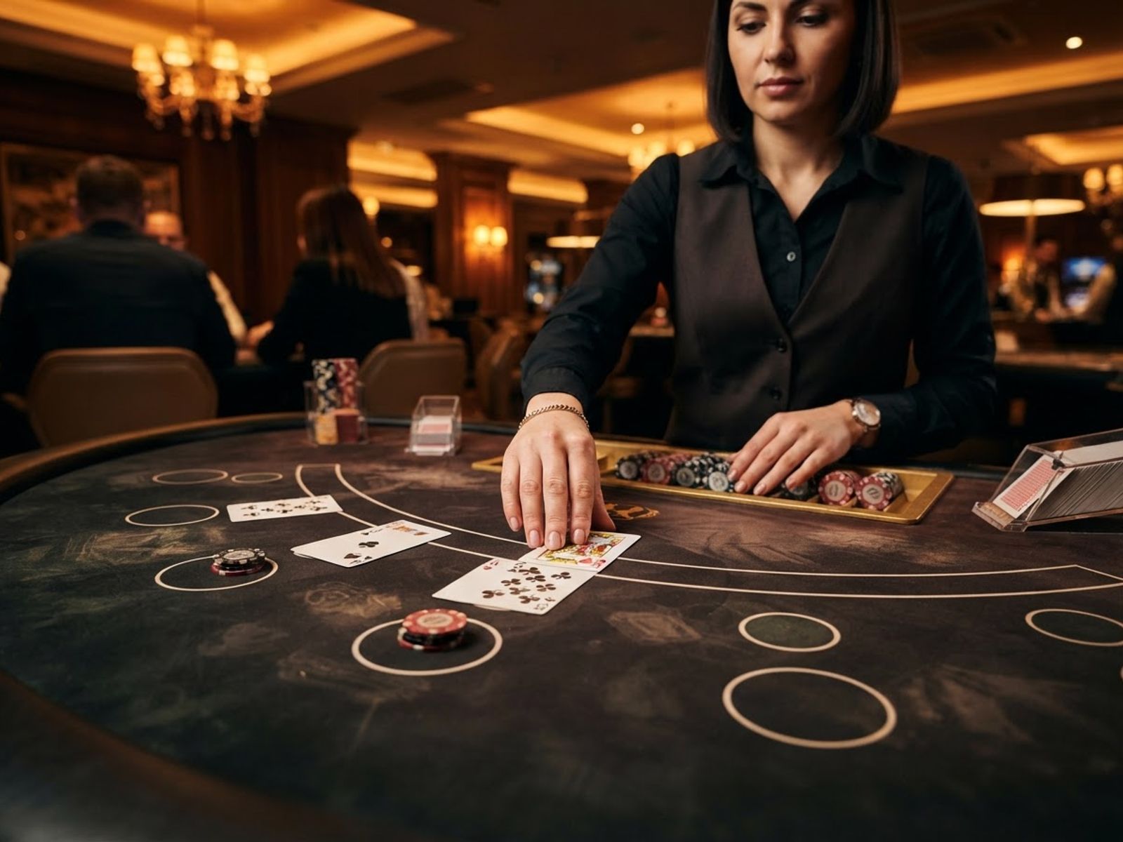 Élő blackjack asztal kártyákkal sötét alapon