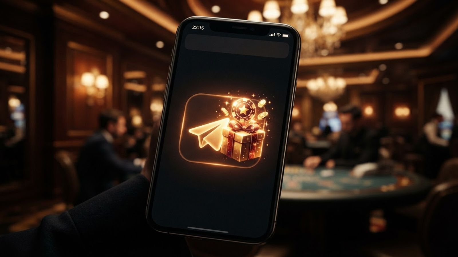 Telegram jutalom kaszinó ajándék sötét háttérrel